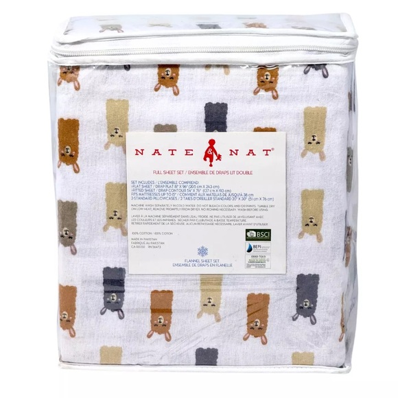Nate & Nat FULL 4 PC Llama Face Tan Ochre Gray Warm & Cozy Flannel Sheet Set NEW - Picture 3 of 3
